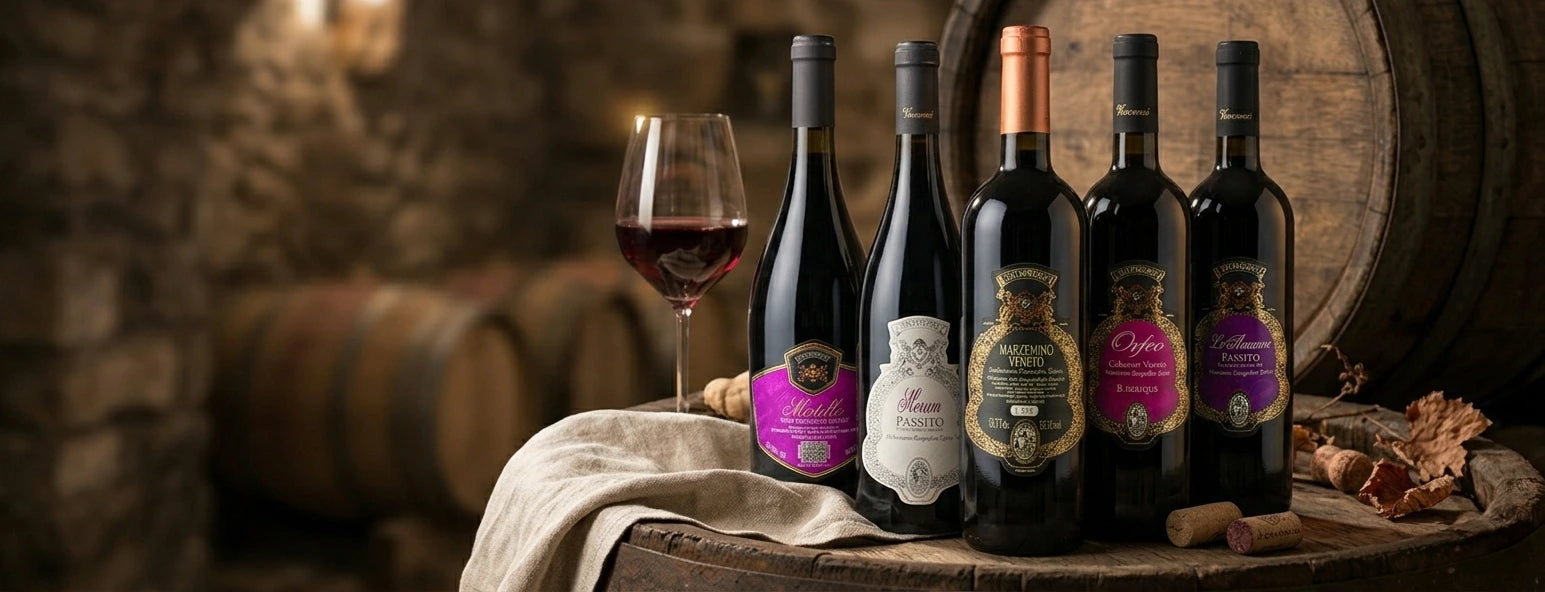 Rotwein Banner mit 5 Flaschen 